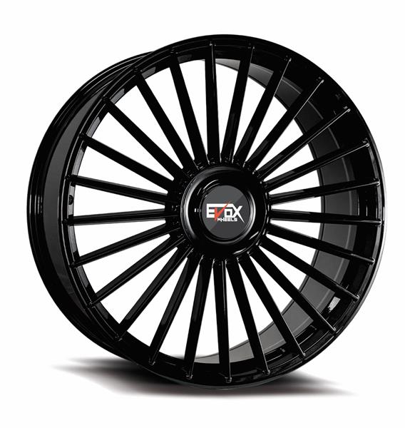 22 X10.5 5X120 5X127 EVOX WHEELS E2611 CB78.1MM 38MM GLOSS BLACK FLOATING CAP