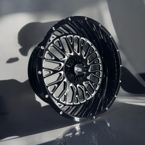22X12 5X127 5X139.7 EVOX WHEELS E4259 CB78.1MM -44MM GLOSS BLACK MILLED+DOTS
