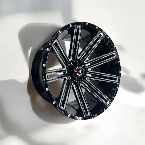 22X12 6X135 6X139.7 TS1003 CB106.2MM -44MM GLOSS BLACK MILLED